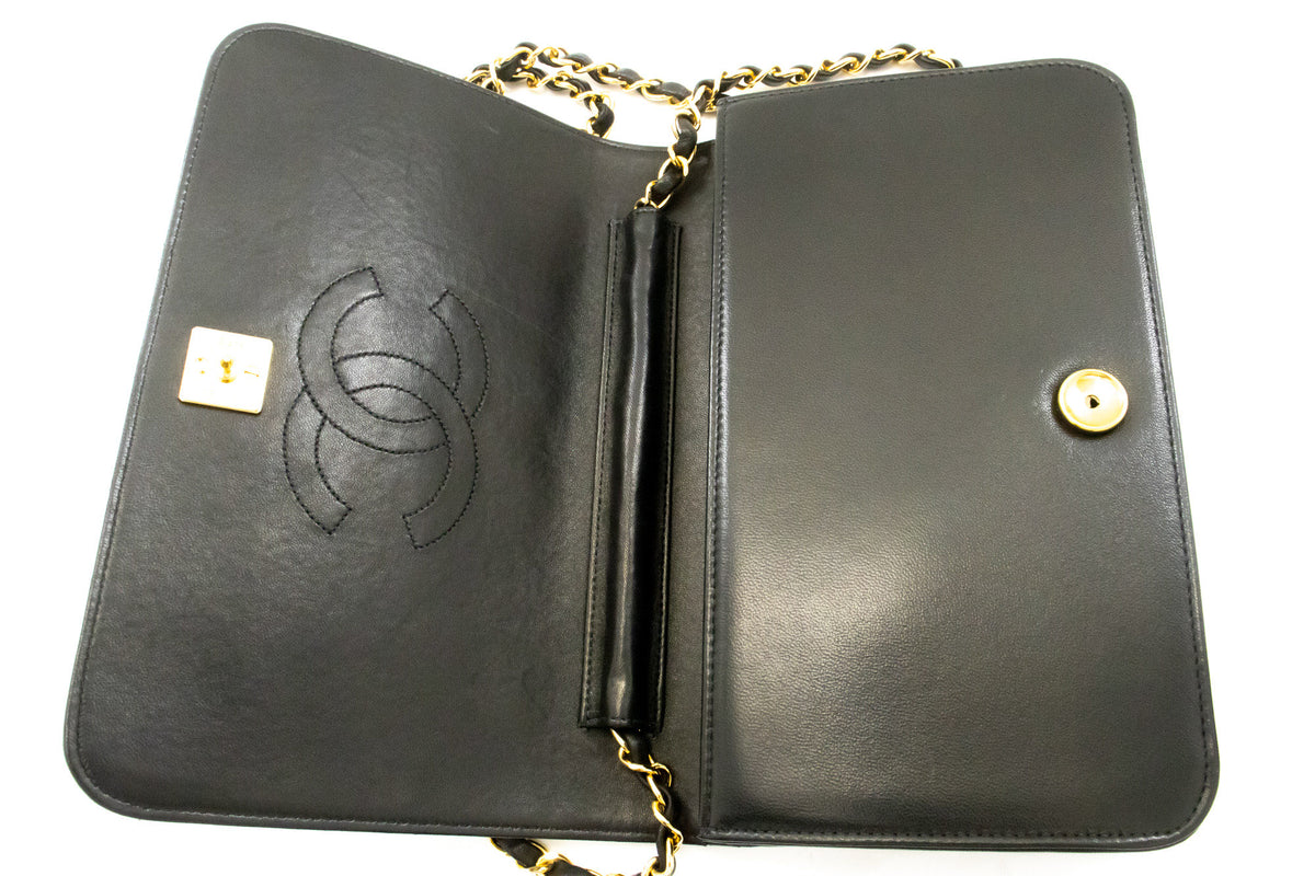 CHANEL Full Flap Chain Shoulder Bag Clutch Black Quilted Lambskin ao5 hannari-shop
