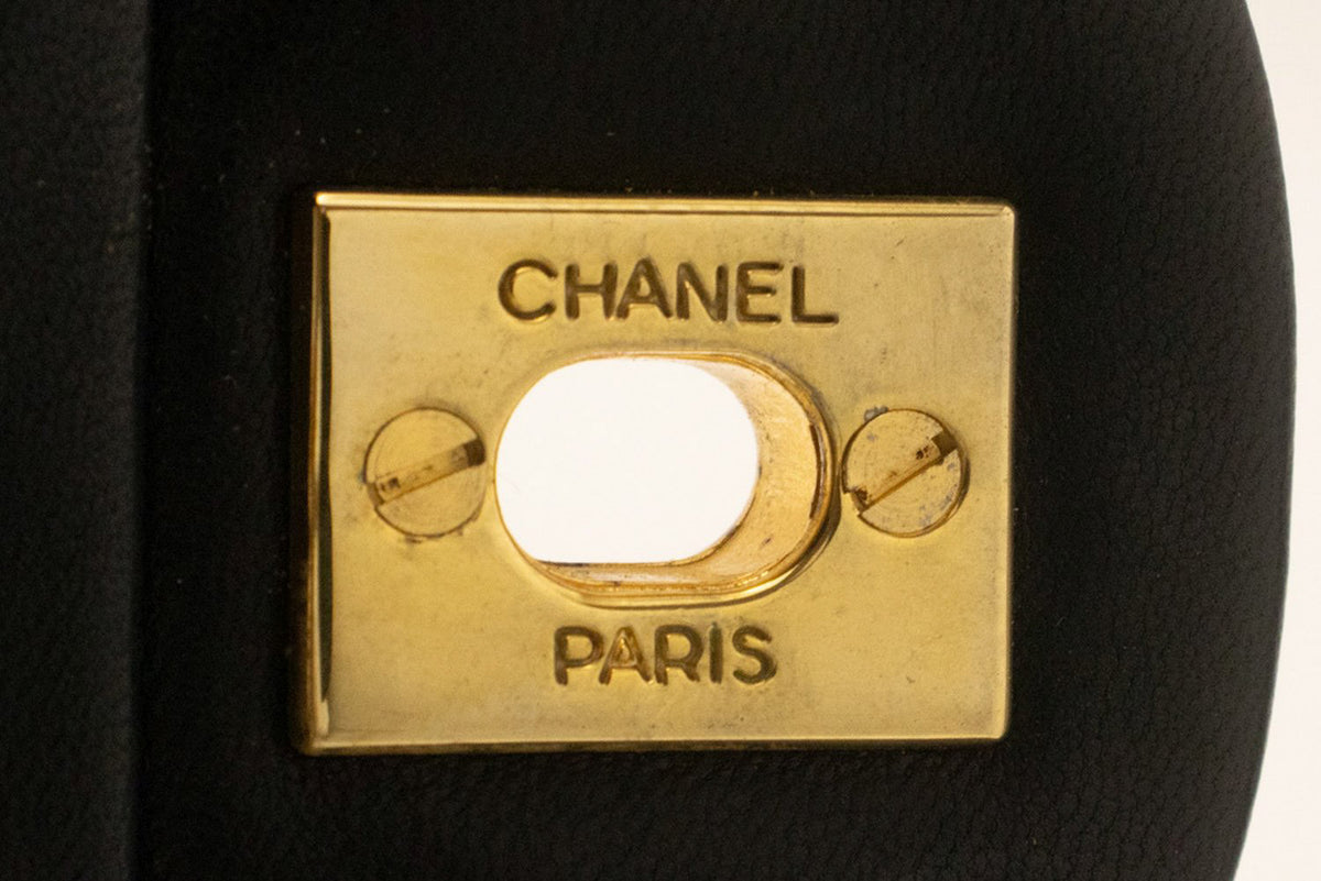 CHANEL Classic Double Flap 9" Chain Shoulder Bag Black Lambskin ap2 hannari-shop