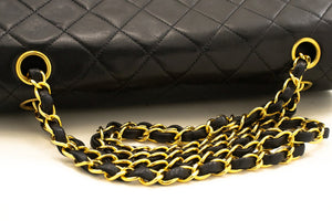 CHANEL Classic Double Flap 10" Chain Shoulder Bag Black Lambskin m52 hannari-shop
