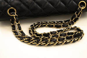 CHANEL Caviar Classic Double Flap 10" Chain Shoulder Bag Black m60 hannari-shop