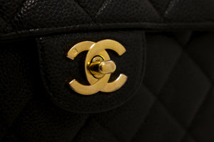 CHANEL Jumbo Caviar 11" Large Chain Shoulder Bag Flap Black Quilt e23