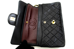 CHANEL Classic Double Flap 9" Chain Shoulder Bag Black Lambskin n02 hannari-shop