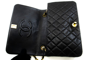 CHANEL Full Flap Chain Shoulder Bag Crossbody Black Quilted Lamb n01 hannari-shop