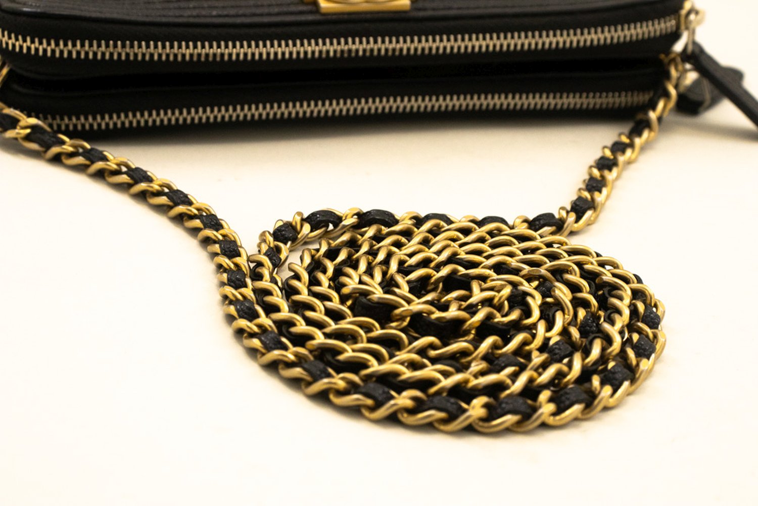 CHANEL Boy Black Caviar Wallet On Chain WOC Double Zip Shoulder