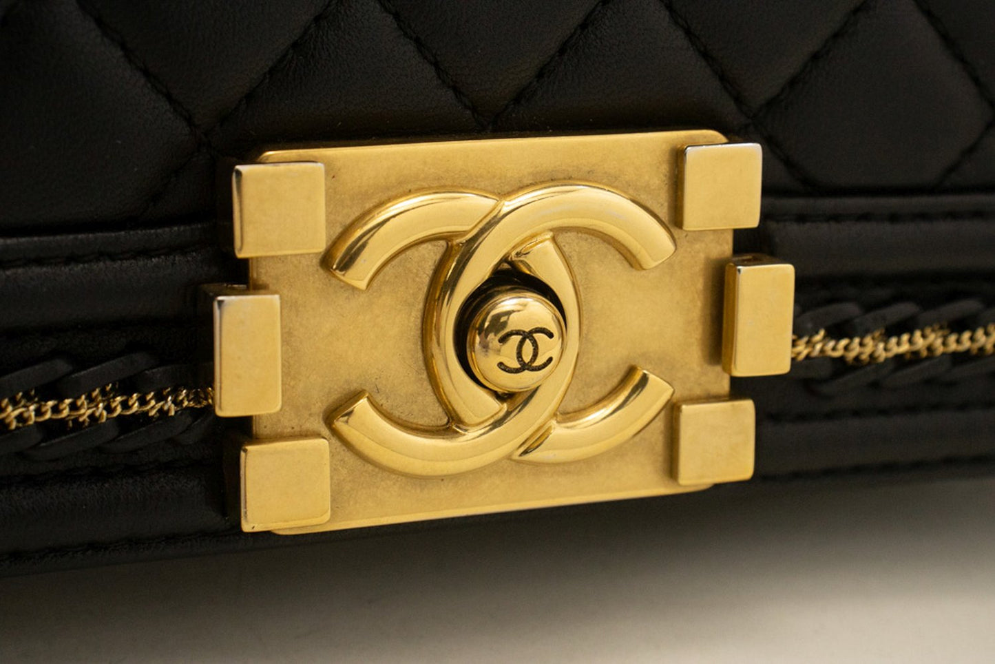 CHANEL Boy Chain Schoudertas Zwart Gequilt Flap Lamsleer n46 hannari-shop