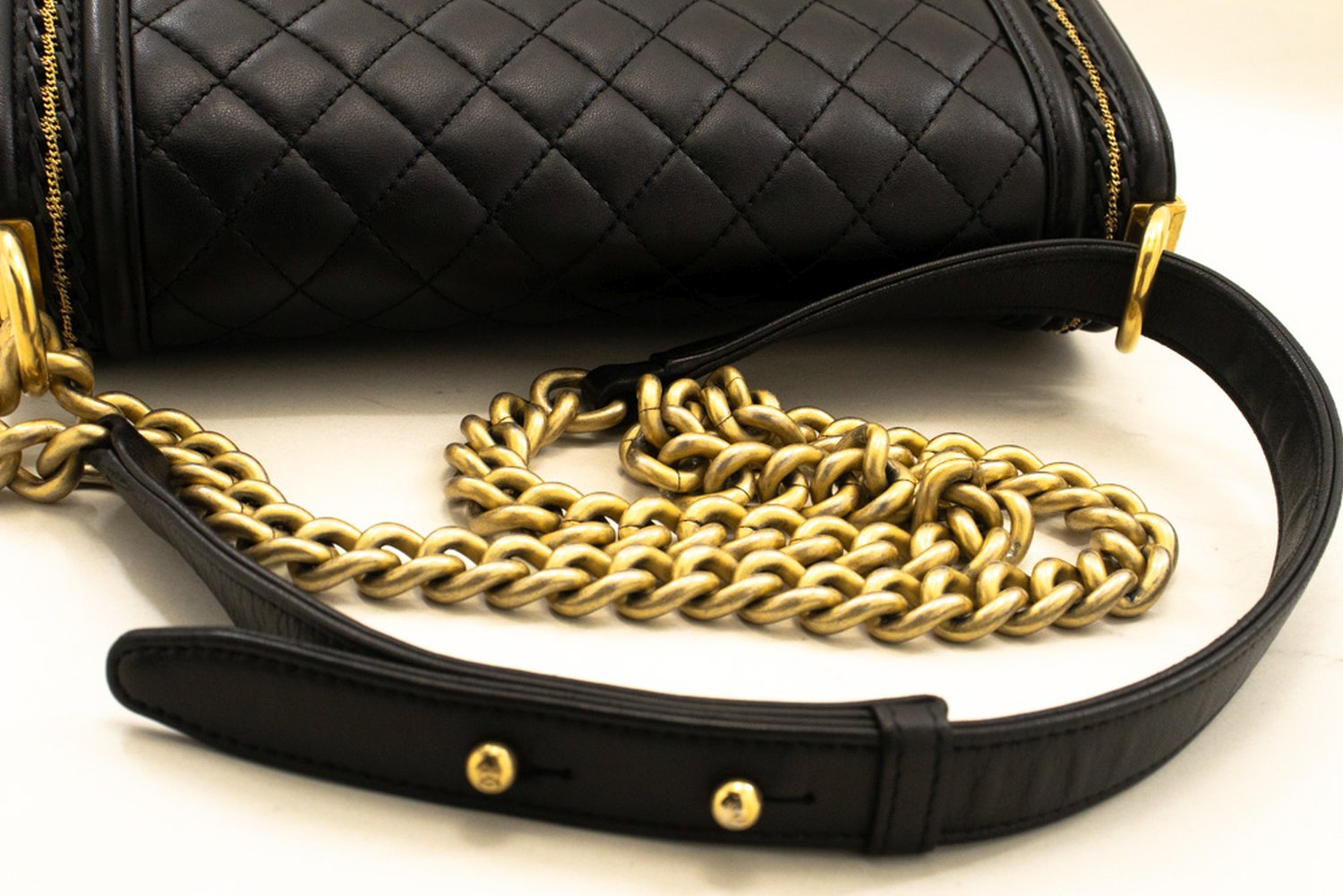 CHANEL Boy Chain Schoudertas Zwart Gequilt Flap Lamsleer n46 hannari-shop