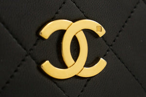 CHANEL Full Flap Chain Shoulder Bag Clutch Black Quilted Lambskin j67