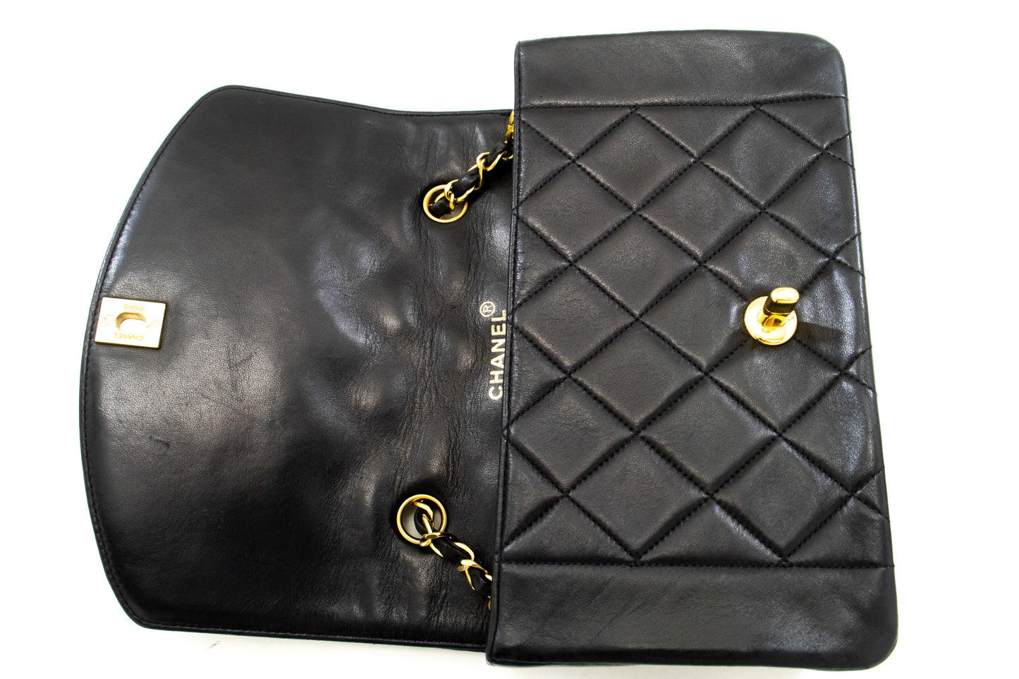 CHANEL Diana Flap Chain Schoudertas Zwart Gequilt Lamsleer Portemonnee n77 hannari-shop