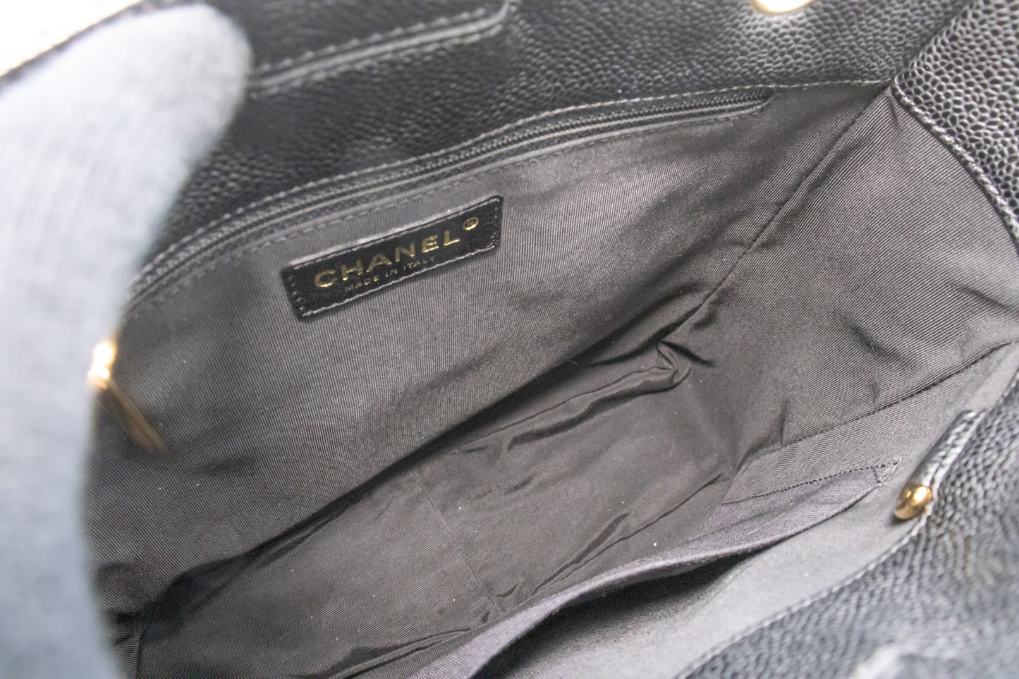 CHANEL Caviar PST Chain Schoudertas Shopping Tote Zwart Gequilt n51 hannari-shop