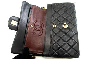 CHANEL Classic Double Flap 9" Chain Shoulder Bag Black Lambskin n92 hannari-shop