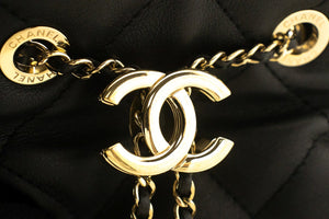 CHANEL Drawstring Chain Shoulder Bag Black Quilted Lambskin Purse p12 hannari-shop