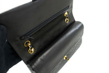 CHANEL Classic Double Flap 10" Chain Shoulder Bag Black Lambskin p05 hannari-shop