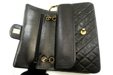 CHANEL Classic Double Flap 10" Chain Shoulder Bag Black Lambskin p05 hannari-shop