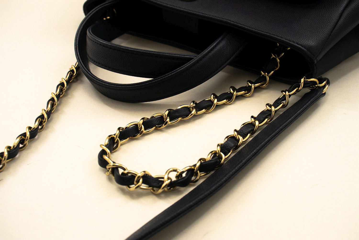 CHANEL Navy Gegranuleerd Kalfsleder Schoudertas Handtas Gewatteerd p44 hannari-shop