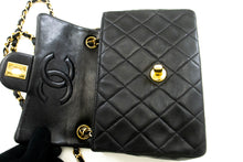 CHANEL Mini Square Small Chain Shoulder Bag Crossbody Black Lamb p40 hannari-shop