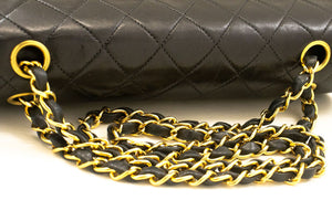 CHANEL Classic Double Flap 10" Chain Shoulder Bag Black Lambskin p36 hannari-shop