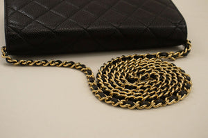 CHANEL Grained Calfskin Wallet On Chain WOC Black Shoulder Bag p63 hannari-shop