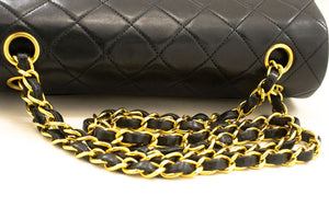 CHANEL Classic Double Flap 9" Chain Shoulder Bag Black Lambskin p43 hannari-shop