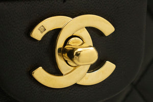 CHANEL Classic Double Flap 10" Chain Shoulder Bag Black Lambskin p97 hannari-shop