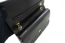 CHANEL Classic Double Flap 10" Chain Shoulder Bag Black Lambskin p97 hannari-shop