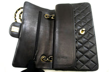 CHANEL Classic Double Flap 10" Chain Shoulder Bag Black Lambskin p97 hannari-shop