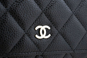 CHANEL Grained Calfskin Wallet On Chain WOC Black Shoulder Bag p60 hannari-shop