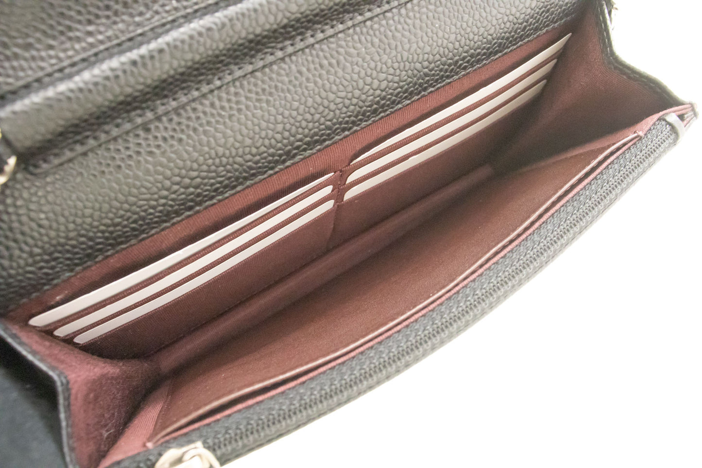 CHANEL Wallet On Chain WOC i kornet kalveskind, sort skuldertaske p60 hannari-shop
