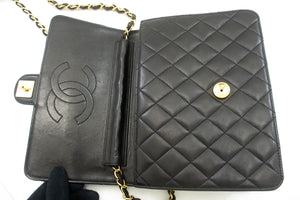 CHANEL Small Chain Shoulder Bag Clutch Black Quilted Flap Lambskin p55 hannari-shop