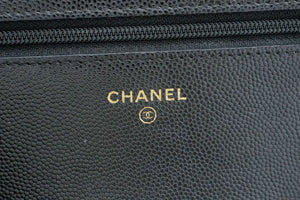 CHANEL Boy Black Grained Calfskin Wallet On Chain WOC Flap Bag p66 hannari-shop