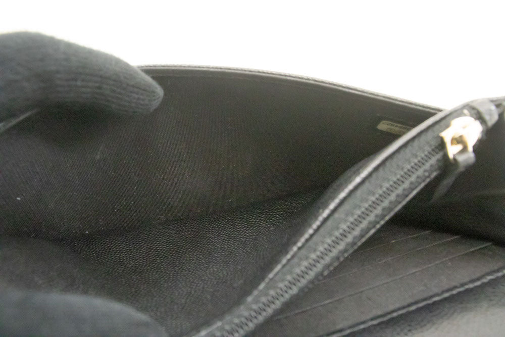 Portefeuille CHANEL Boy noir en veau grainé avec chaîne WOC sac à rabat p66 hannari-shop