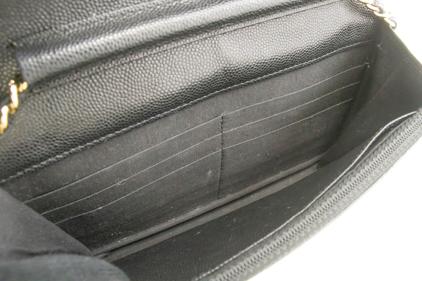 Portefeuille CHANEL Boy noir en veau grainé avec chaîne WOC sac à rabat p66 hannari-shop