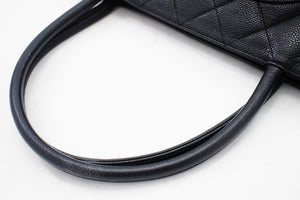 CHANEL Silver Medallion Caviar Shoulder Bag Shopping Tote Black k56