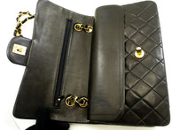 CHANEL Classic Double Flap 10" Chain Shoulder Bag Black Lambskin p16 hannari-shop