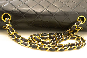 CHANEL Classic Double Flap 10" Chain Shoulder Bag Black Lambskin p58 hannari-shop