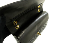 CHANEL Classic Double Flap 10" Chain Shoulder Bag Black Lambskin p58 hannari-shop