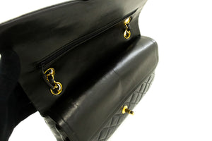 CHANEL Classic Double Flap 10" Chain Shoulder Bag Black Lambskin p58 hannari-shop