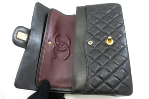 CHANEL Classic Double Flap 10" Chain Shoulder Bag Black Lambskin p58 hannari-shop