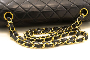 CHANEL Classic Double Flap 10" Chain Shoulder Bag Black Lambskin p62 hannari-shop