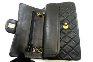 CHANEL Classic Double Flap 9" Chain Shoulder Bag Black Lambskin p68 hannari-shop
