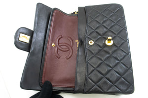 CHANEL Classic Double Flap 9" Chain Shoulder Bag Black Lambskin p68 hannari-shop
