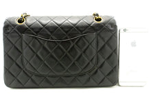 CHANEL Classic Double Flap 10" Chain Shoulder Bag Black Lambskin f91 hannari-shop
