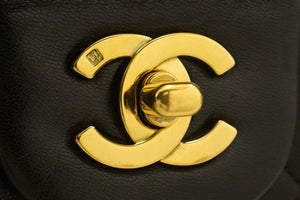 CHANEL Classic Double Flap 10" Chain Shoulder Bag Black Lambskin f91 hannari-shop