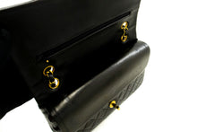 CHANEL Classic Double Flap 10" Chain Shoulder Bag Black Lambskin f91 hannari-shop