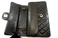 CHANEL Classic Double Flap 10" Chain Shoulder Bag Black Lambskin f91 hannari-shop