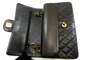 CHANEL Classic Double Flap 10" Chain Shoulder Bag Black Lambskin f91 hannari-shop