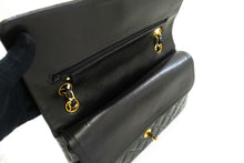 CHANEL Classic Double Flap 10" Chain Shoulder Bag Black Lambskin p64 hannari-shop