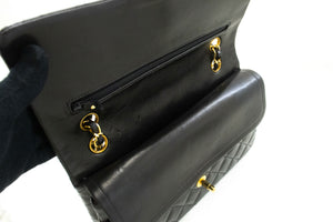 CHANEL Classic Double Flap 10" Chain Shoulder Bag Black Lambskin p64 hannari-shop