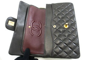 CHANEL Classic Double Flap 10" Chain Shoulder Bag Black Lambskin p64 hannari-shop