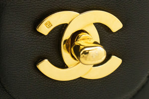 CHANEL Classic Double Flap 10" Chain Shoulder Bag Black Lambskin p61 hannari-shop