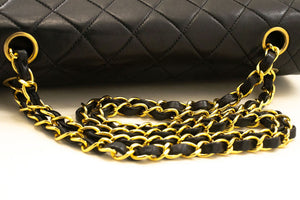 CHANEL Classic Double Flap 10" Chain Shoulder Bag Black Lambskin p61 hannari-shop